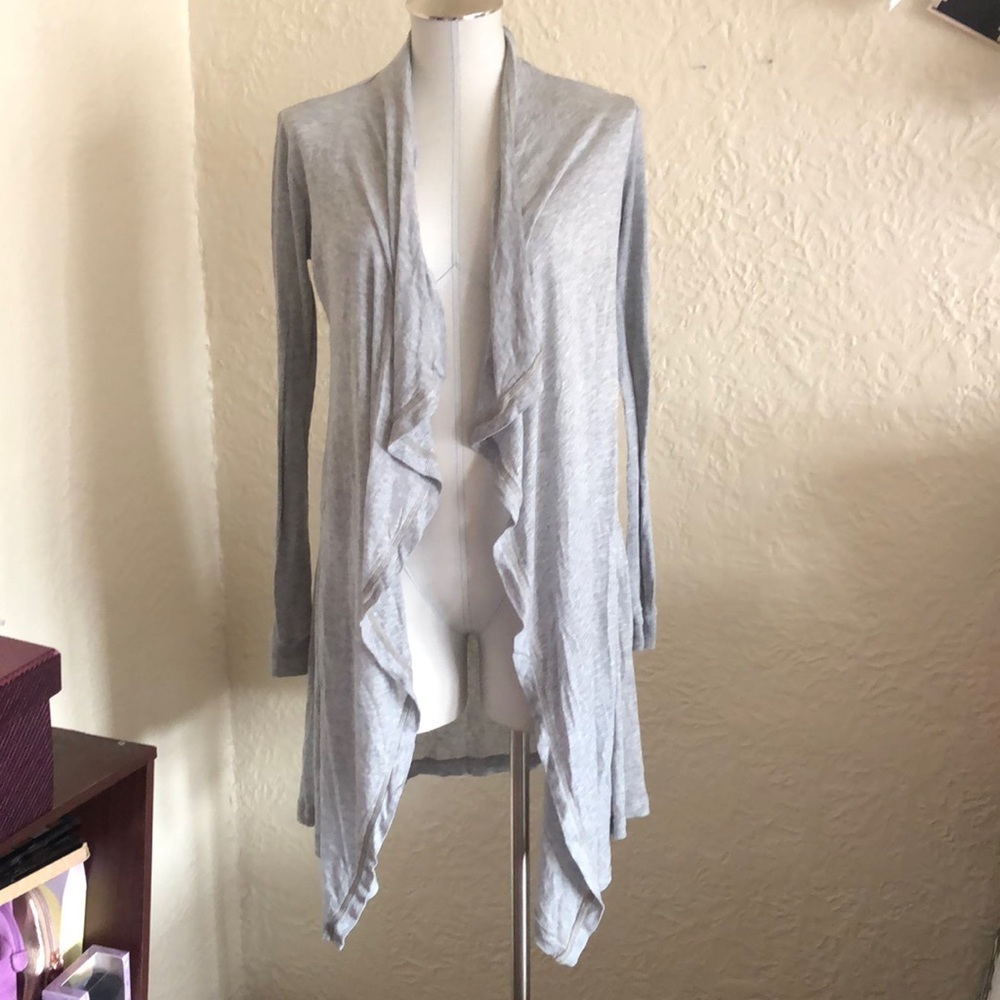 Three Dots Light Gray Lightweight Premium Tee Waterfall Cardigan Small
